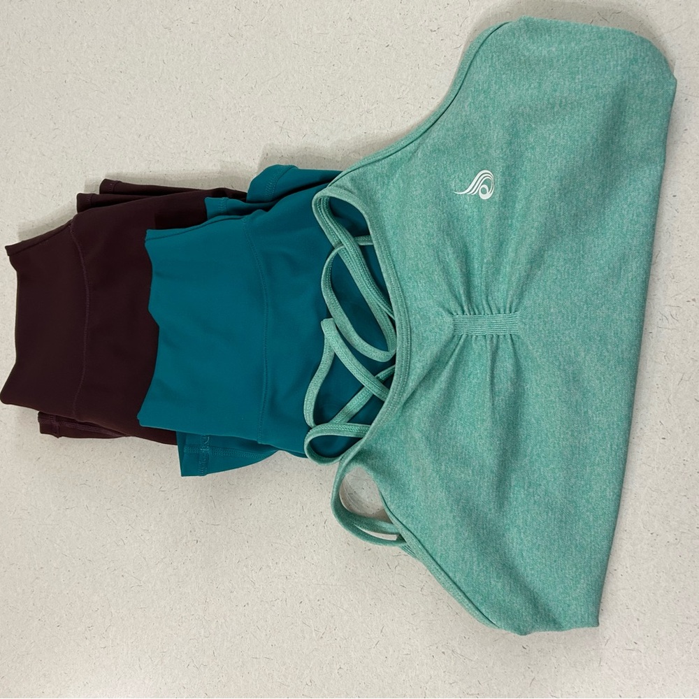 Green Sports Bra and shorts. Set of three
